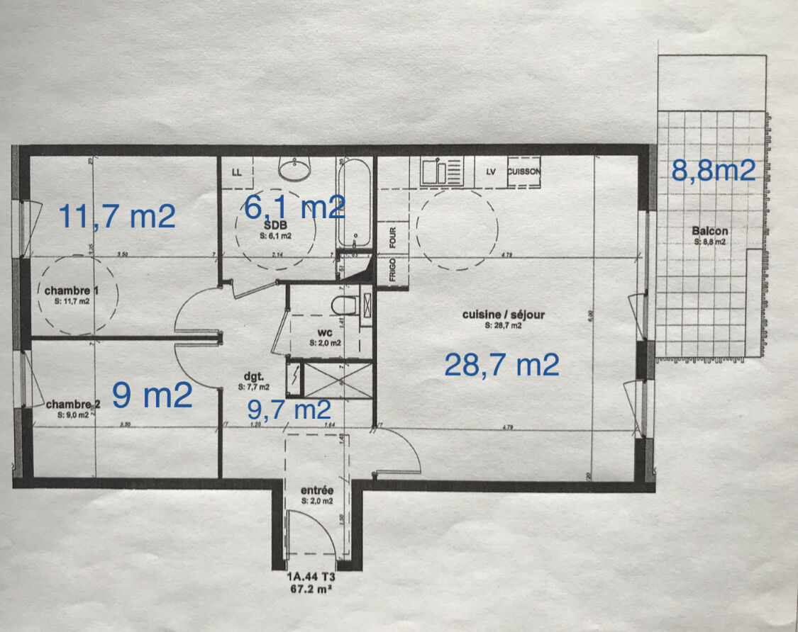 Lumineux 3 pièces 67m² balcon  - 0e2c57f2-3df3-4d69-9ced-d8b3b9bd03f7