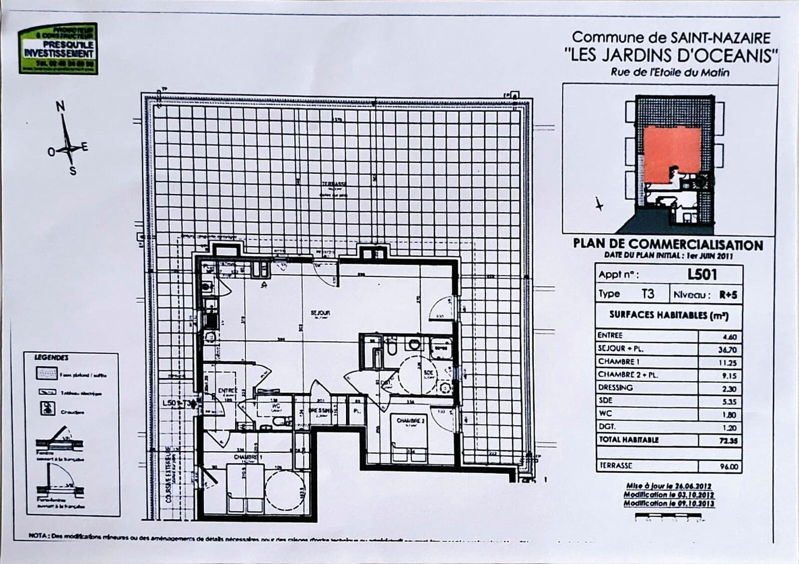 Rooftop 3 pièces de 72 m² , avec terrasse de 96m² à St Nazaire - Plan appartement 1