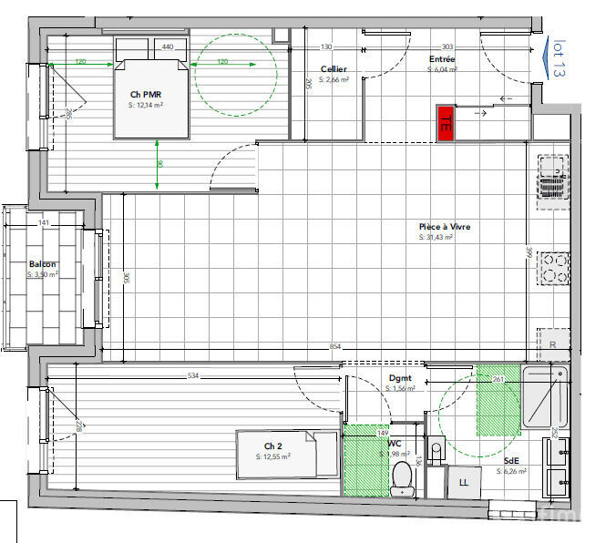 Grand F3 neuf en construction à Vaux-le-Pénil :  - Plan 13