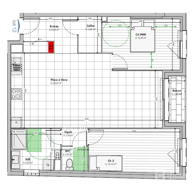 Vaux-Le-Penil appartement 3 piéces - Plan lot 12