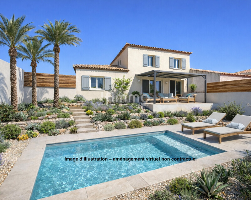 Maison 5 chambres Narbonne avec jardin, terrasse et vue dégagée - Jardin piscine palmiers