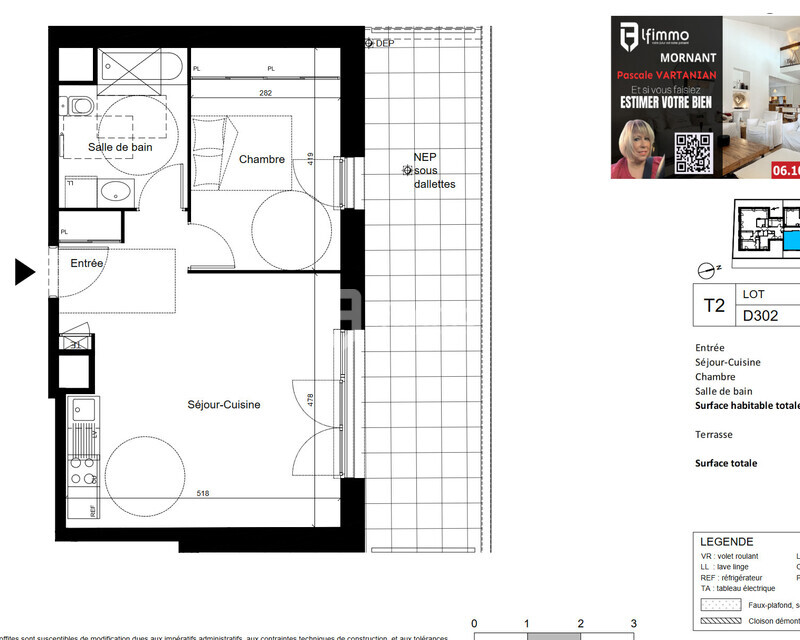 Givors Appartement - 2 pièces - 45.90 m² terrasse 21.40 m² - D302 t2 223900eur m etage3