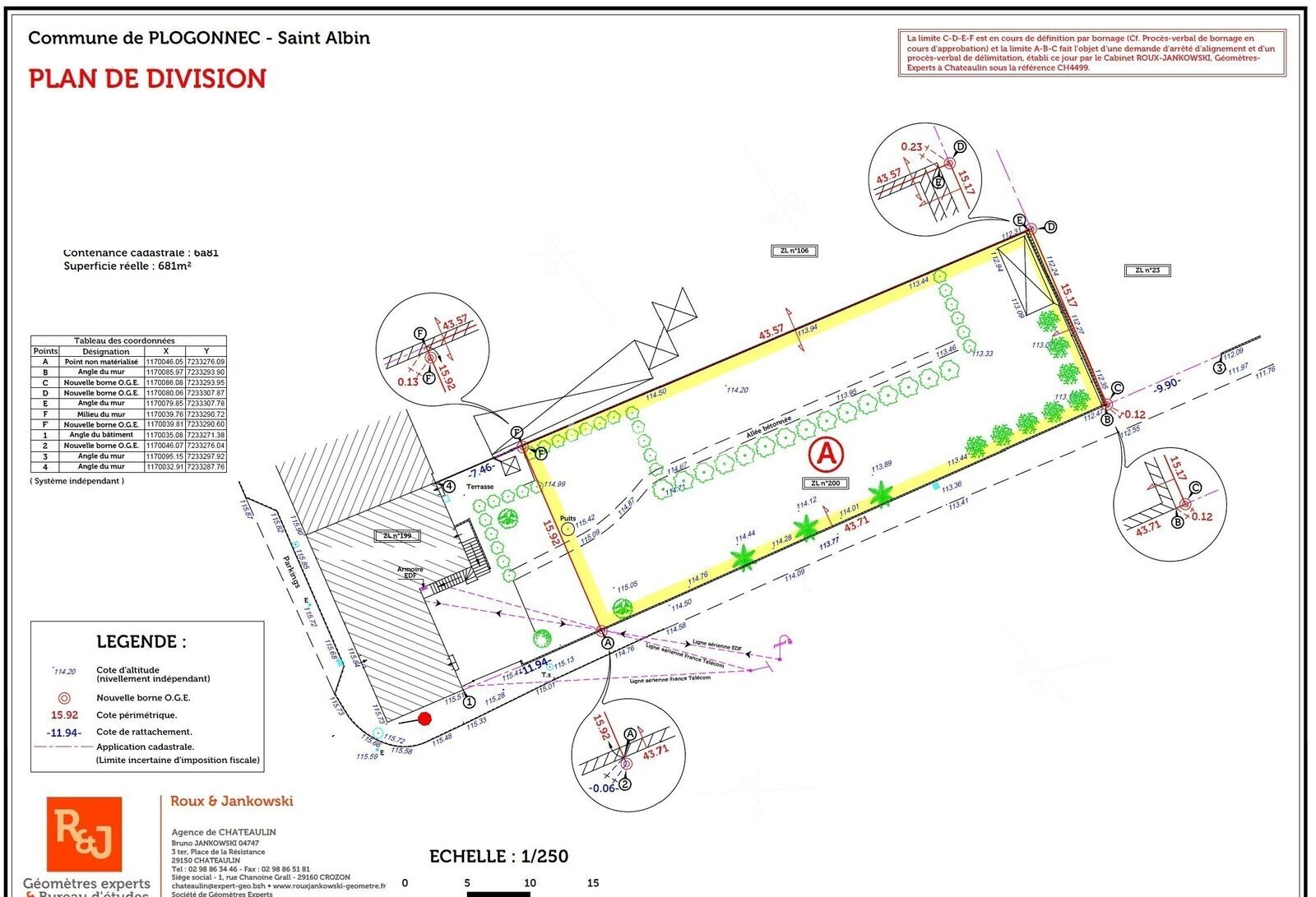 Terrain à bâtir de 680 m² à Plogonnec 29180 - Photo - plan de division