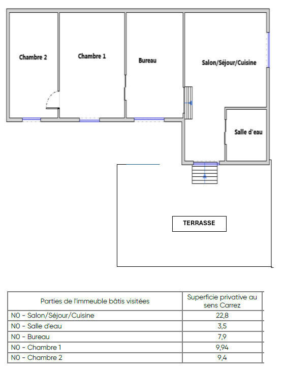 Quartier Méditerranée : T3 + Terrasse + Garage - Plan superficies