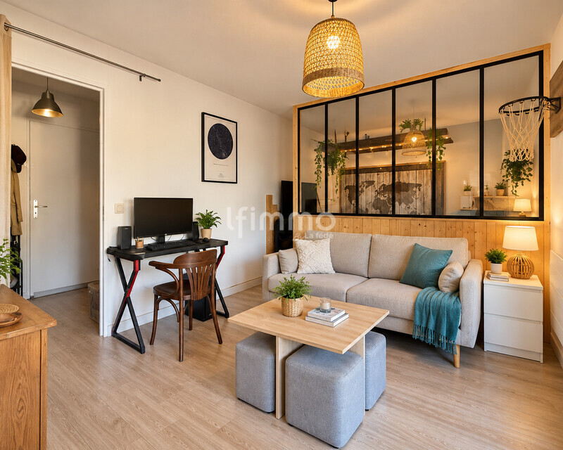 Studio avec terrasse - Jardin Public / Parc Rivière - Salon scandinave avec espace bureau